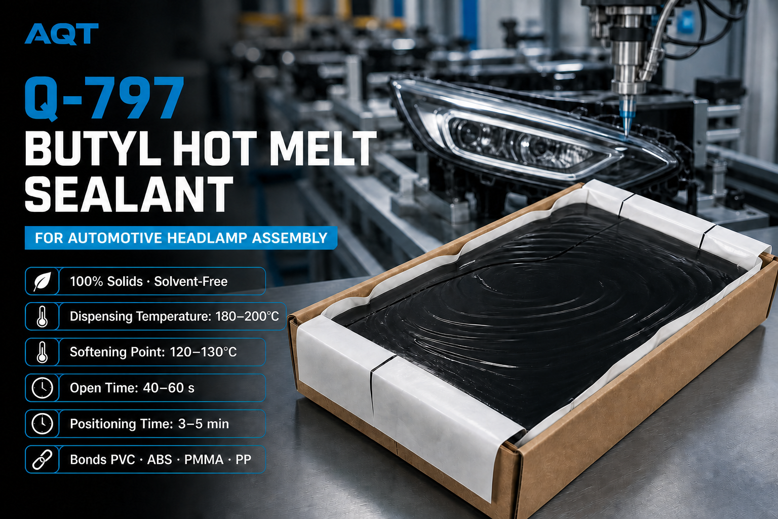 AQT automotive headlamp butyl hot melt sealing solution