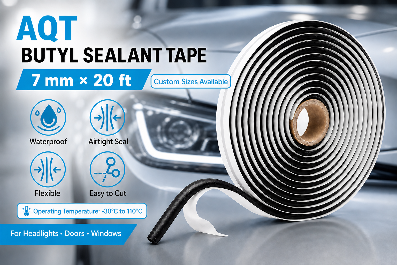 AQT automotive headlight butyl sealant tape for waterproof lamp sealing
